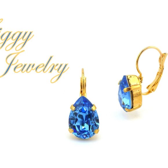 ICE Blue Sapphire Pear Shaped Earrings Made with Genuine Austrian Crystal - Picture 3 of 7